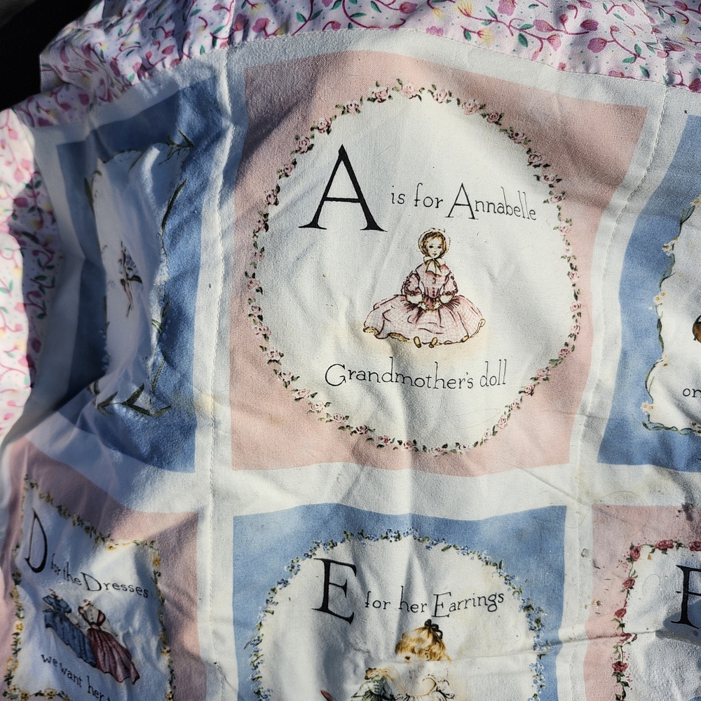 Sold.  Vintage-Inspired Alphabet Quilt with Pastel Accents